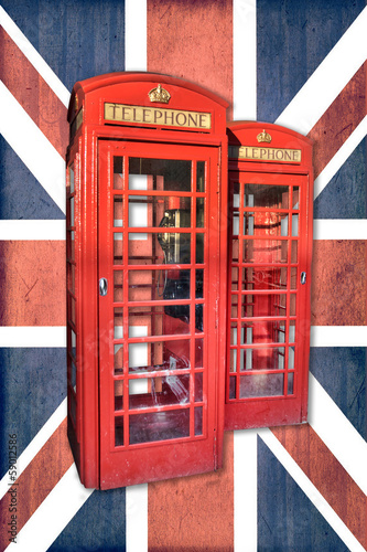 Photo: Cabine téléphonique à Londres, fond Union Jack Cabine téléphonique à Londres, fond Union Jack