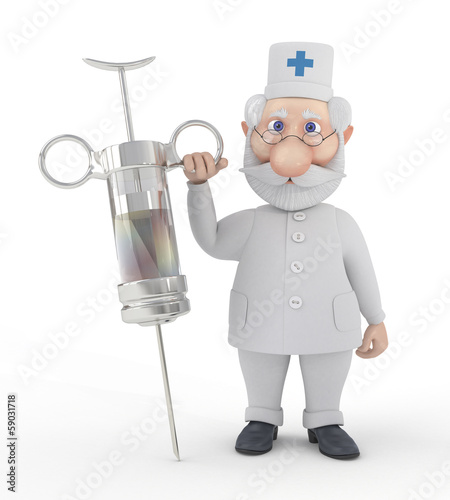 Illustration: The 3D doctor with a syringe. The 3D doctor with a syringe.