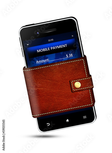 Illustration: wallet and mobile phone with mobile payment screen wallet and mobile phone with mobile payment screen