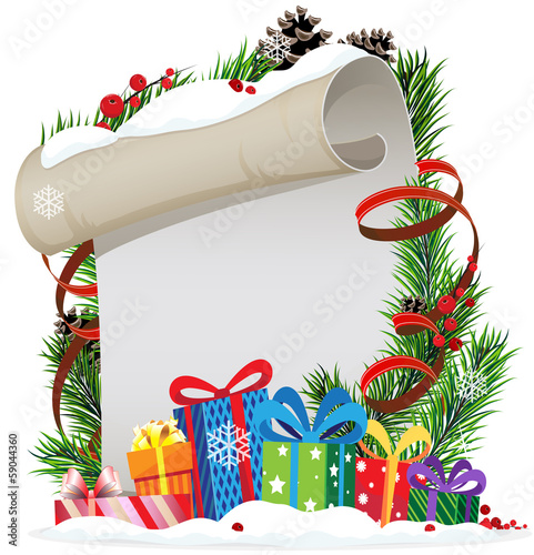 Vector: Christmas presents and Christmas wreath Christmas presents and Christmas wreath