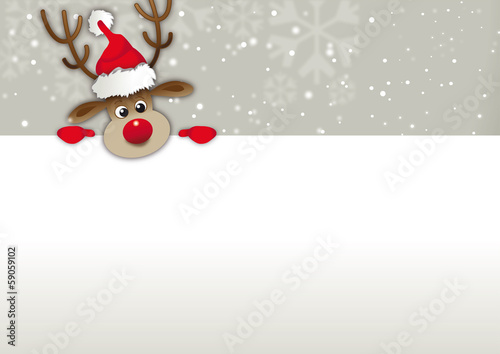Vector: rednosed reindeer copy space, Greetingcard, voucher rednosed reindeer copy space, Greetingcard, voucher