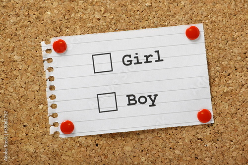 Photo: Girl or Boy Tick Boxes on a cork notice board Girl or Boy Tick Boxes on a cork notice board