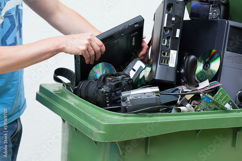 Photo: Discarded and old computer hardware. Discarded and old computer hardware.