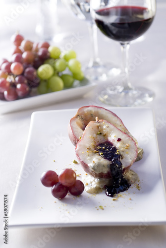 Photo: Baked pear stuffed with Gorgonzola and blackberry sauce. Baked pear stuffed with Gorgonzola and blackberry sauce.