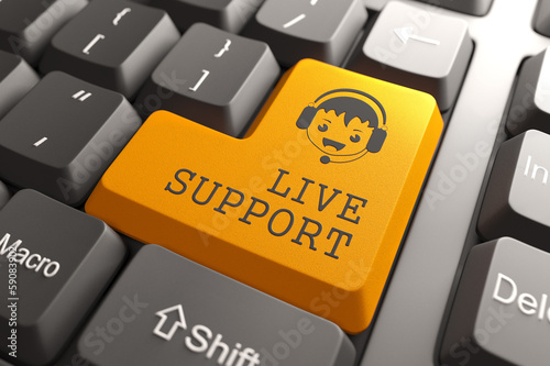 Illustration: Live Support on Orange Keyboard Button. Live Support on Orange Keyboard Button.