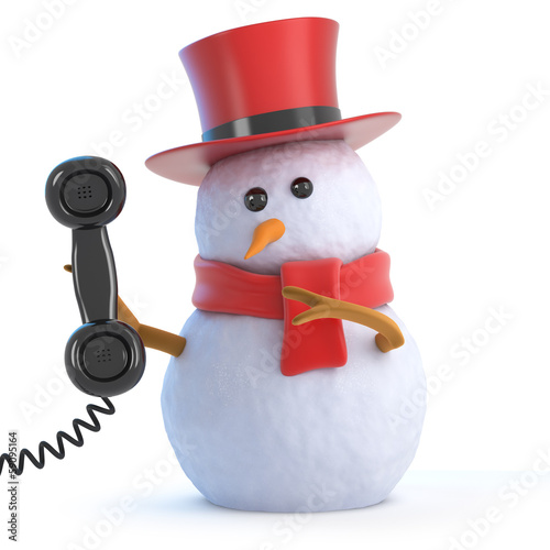 Illustration: Snowman top hat answers the phone Snowman top hat answers the phone