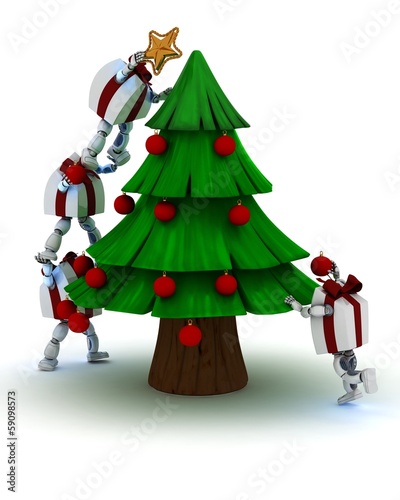 Illustration: Christmas gift Characters decorating the tree Christmas gift Characters decorating the tree
