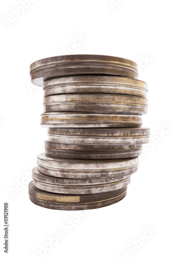 Photo: Stack of Film Cans, Side View with Clipping Path Stack of Film Cans, Side View with Clipping Path