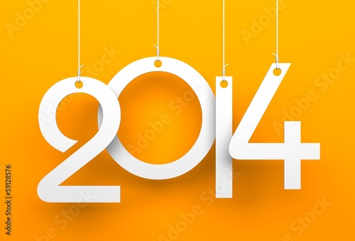 Illustration: White tags with 2014 on orange background White tags with 2014 on orange background