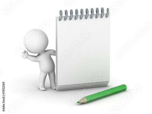 Illustration: 3D guy with notepad and pencil 3D guy with notepad and pencil