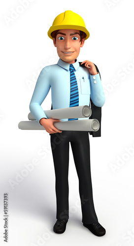Illustration: Service man with map in paper rool Service man with map in paper rool