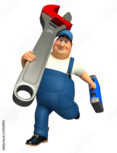 Illustration: Mechanic with wrench Mechanic with wrench