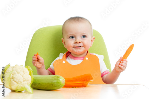 Photo: baby girl eating healthy vegetables baby girl eating healthy vegetables