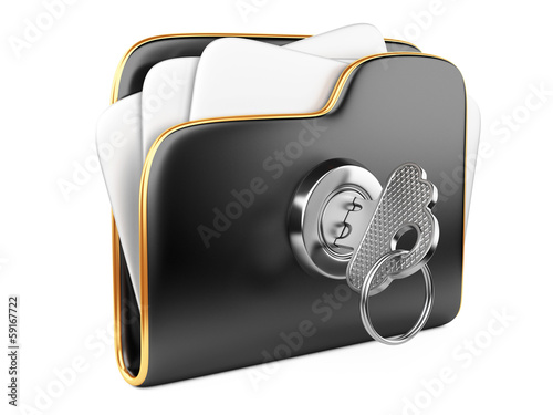 Illustration: Secure files. Folder with Key. Secure files. Folder with Key.