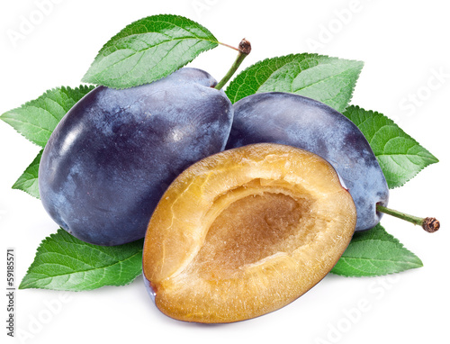 Photo: Plums with leaves. Plums with leaves.