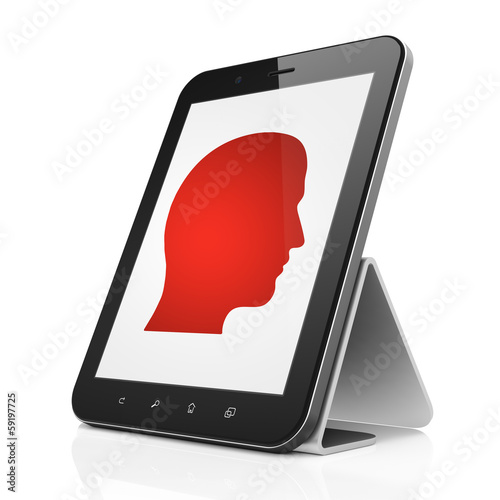 Illustration: Finance concept: Head on tablet pc computer Finance concept: Head on tablet pc computer