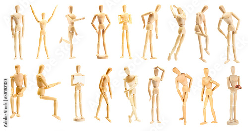 Photo: Collage of wooden mannequin in different positions Collage of wooden mannequin in different positions