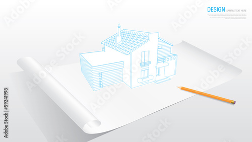 Vector: house blue print and document house blue print and document