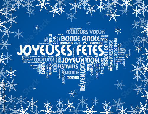Illustration: Nuage de Tags "JOYEUSES FETES" (joyeux noël bonne année fêtes) Nuage de Tags "JOYEUSES FETES" (joyeux noël bonne année fêtes)