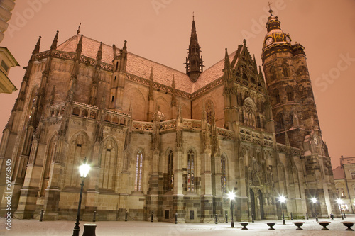 Photo: Kosice - Saint Elizabeth cathedral in winter evening. Kosice - Saint Elizabeth cathedral in winter evening.