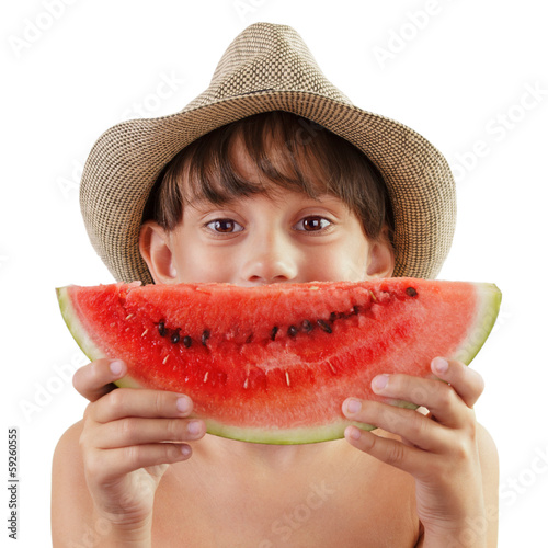 Photo: Little girl holding a piece of watermelon Little girl holding a piece of watermelon
