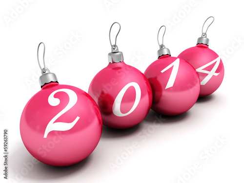 Illustration: happy new year 2014 red christmas balls on a white background happy new year 2014 red christmas balls on a white background