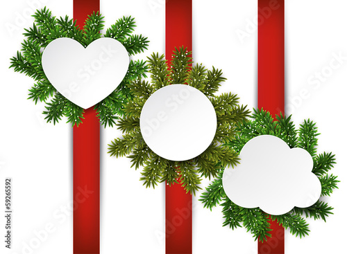 Vector: White paper gift cards over satin ribbons. White paper gift cards over satin ribbons.