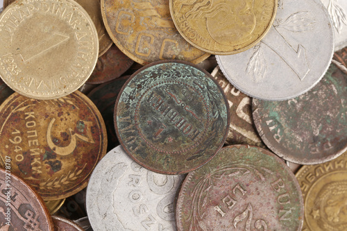 Photo: Close up of old coins. Close up of old coins.
