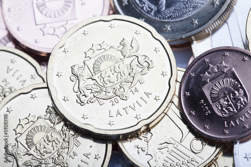 Photo: Latvian euro coins. Latvian euro coins.