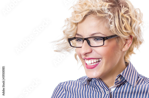 Photo: Smile young girl looking something ,isolated Smile young girl looking something ,isolated
