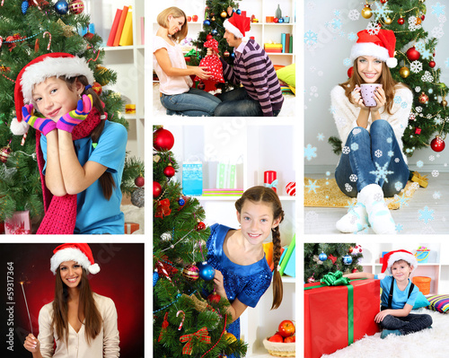 Photo: Collage of people celebrating Christmas at home Collage of people celebrating Christmas at home