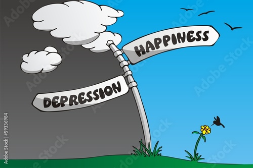 Vector: Choice: Depression or Happiness Choice: Depression or Happiness