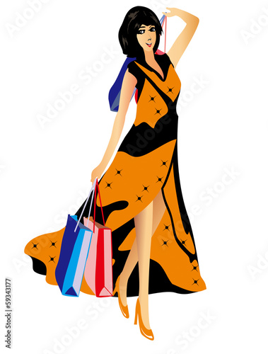 Vector: Beautiful sexy woman with shopping bags Beautiful sexy woman with shopping bags