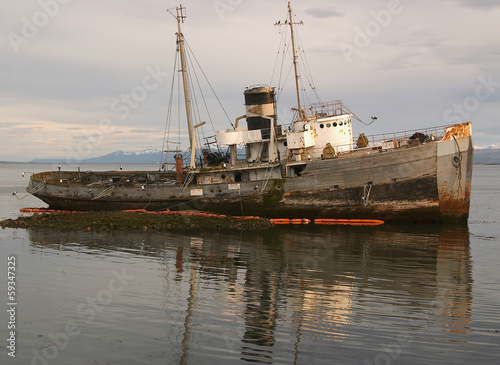 Photo: Stranded ship in Beagle Channel, Argentina Stranded ship in Beagle Channel, Argentina