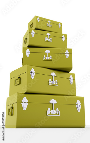 Photo: Green travel suite cases concept isolated Green travel suite cases concept isolated