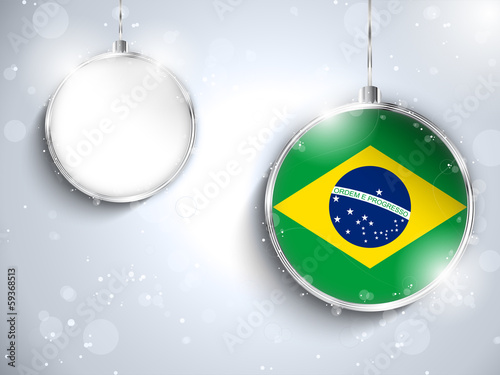 Vector: Merry Christmas Silver Ball with Flag Brazil Merry Christmas Silver Ball with Flag Brazil