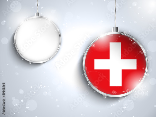Vector: Merry Christmas Silver Ball with Flag Switzerland Merry Christmas Silver Ball with Flag Switzerland