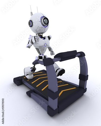 Illustration: Robot at the gym running on a treadmill Robot at the gym running on a treadmill