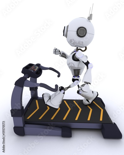 Illustration: Robot at the gym running on a treadmill Robot at the gym running on a treadmill