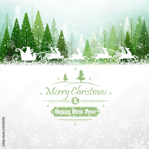 Vector: Santa Claus rides in a reindeer sleigh Santa Claus rides in a reindeer sleigh