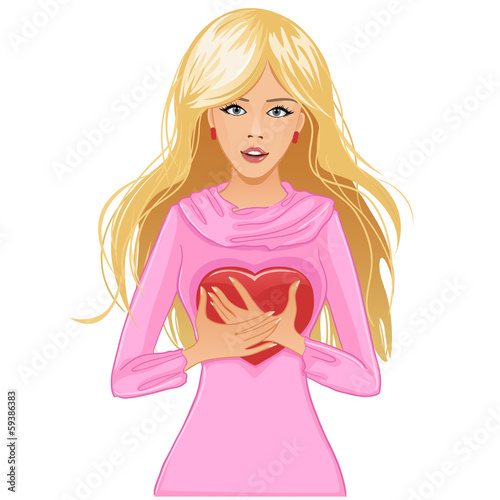 Vector: Cute girl holds red heart Cute girl holds red heart
