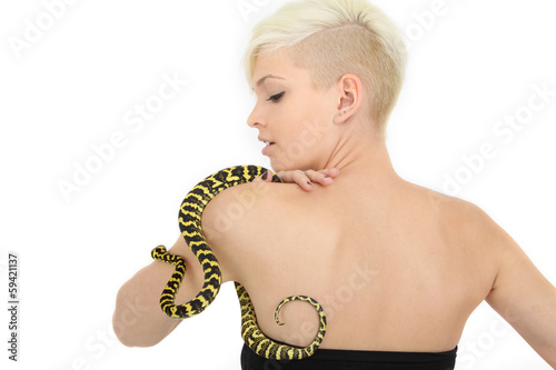 Photo: Blondine mit Schlange Blondine mit Schlange