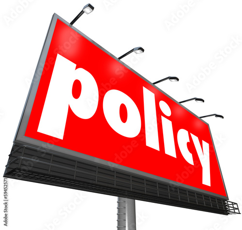 Illustration: Policy Word Billboard Sign Following Rules Compiance Guidelines Policy Word Billboard Sign Following Rules Compiance Guidelines