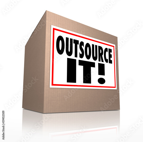 Illustration: Outsource It Words Cardboard Box Shipping Jobs Labor Workforce Outsource It Words Cardboard Box Shipping Jobs Labor Workforce