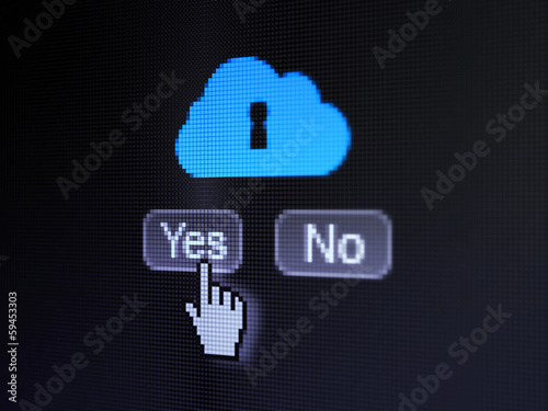 Illustration: Cloud networking concept: Cloud With Keyhole on digital screen Cloud networking concept: Cloud With Keyhole on digital screen