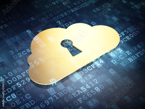 Illustration: Cloud computing concept: Golden Cloud With Keyhole on digital Cloud computing concept: Golden Cloud With Keyhole on digital