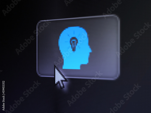 Illustration: Finance concept: Head With Light Bulb on digital background Finance concept: Head With Light Bulb on digital background