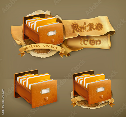 Vector: Open card catalog wooden, vector icon Open card catalog wooden, vector icon
