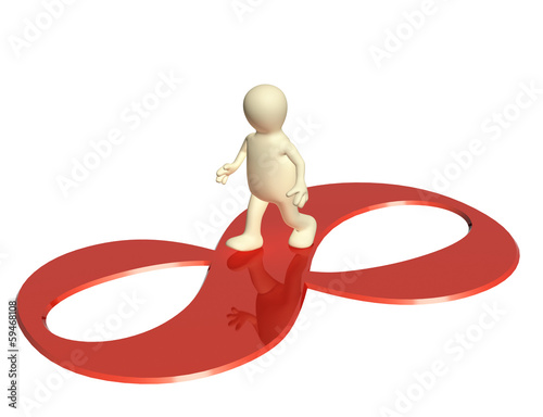 Illustration: 3d puppet, going on a sign infinity 3d puppet, going on a sign infinity