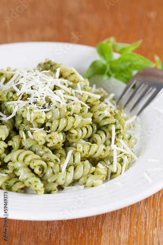 Photo: Fusilli with pesto and parmesan Fusilli with pesto and parmesan